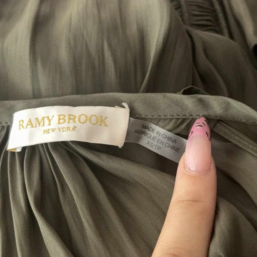 Ramy Brook Audrey Midi Dress Womens XS Olive Green Smocked Halter Stretch